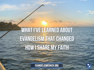 A person fishing at sunset on calm water, illustrating the patient and steady process of personal evangelism.